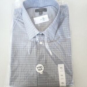Banana Republic Mens XXL Tall Plaid Shirt Wrinkle‎ Resistant Athletic Fit Grey